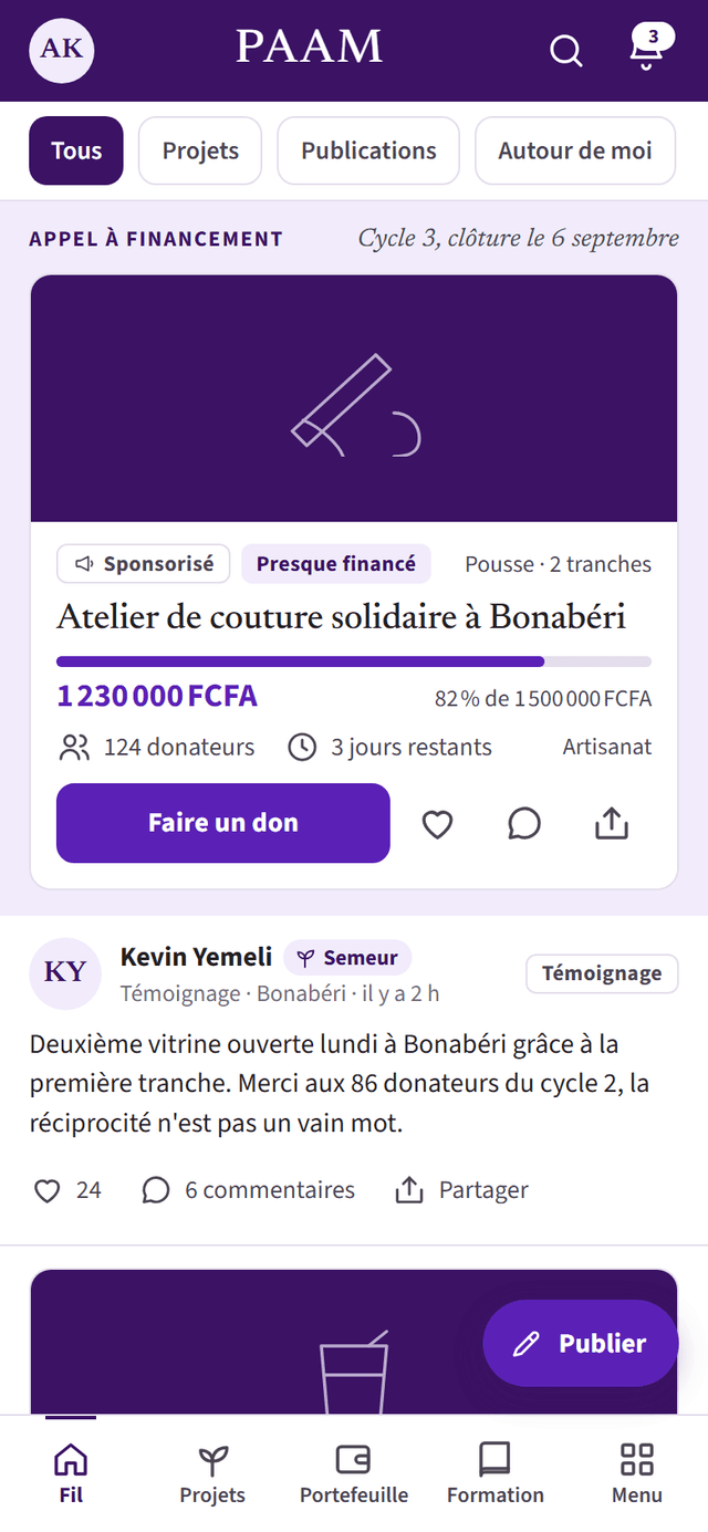 Le fil PAAM dans l’application
